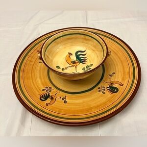 Pennsbury Pottery Red Rooster
Chip & Dip Server Americana Folk Art